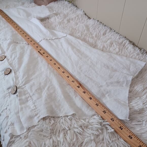 LOLA White Anthropologie LINEN Button Front Top Blouse Women's Made in Italy M/L - Picture 8 of 8